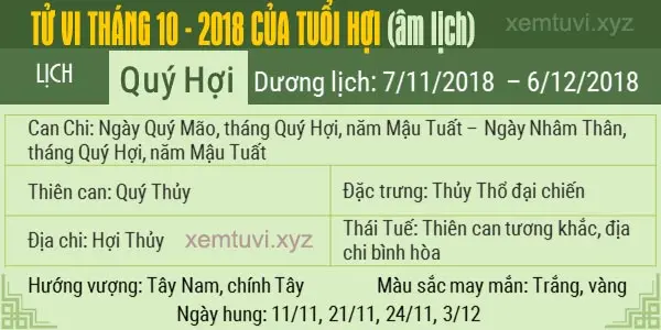 Xem tử vi tháng 10 năm 2018 của tuổi Hợi