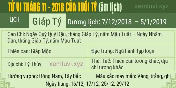 Xem tử vi tháng 11 năm 2018 của tuổi Tí