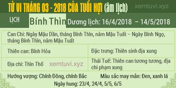 Xem tử vi tháng 3 năm 2018 của tuổi Hợi