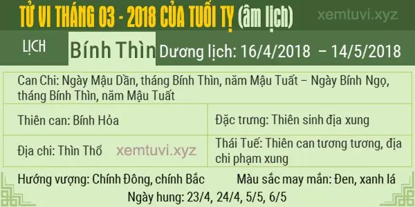 Xem tử vi tháng 3 năm 2018 của tuổi Tỵ