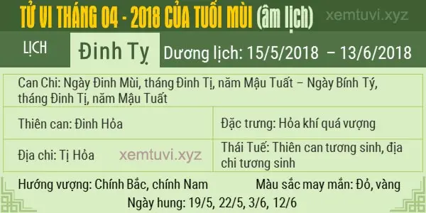 Xem tử vi tháng 4 năm 2018 của tuổi Mùi