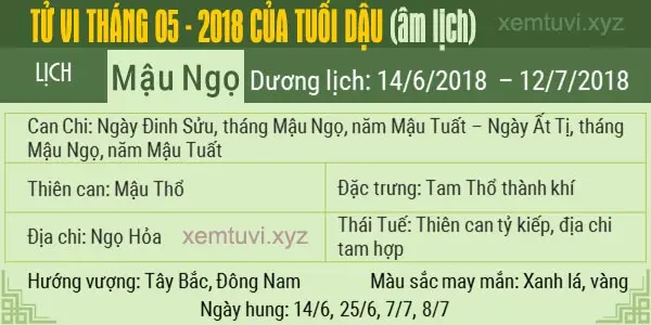 Xem tử vi tháng 5 năm 2018 của tuổi Dậu