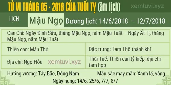Xem tử vi tháng 5 năm 2018 của tuổi Tỵ