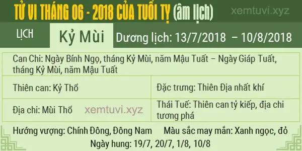 Xem tử vi tháng 6 năm 2018 của tuổi Tỵ