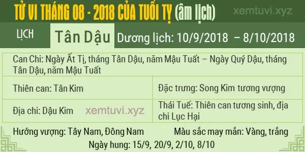 Xem tử vi tháng 8 năm 2018 của tuổi Tỵ